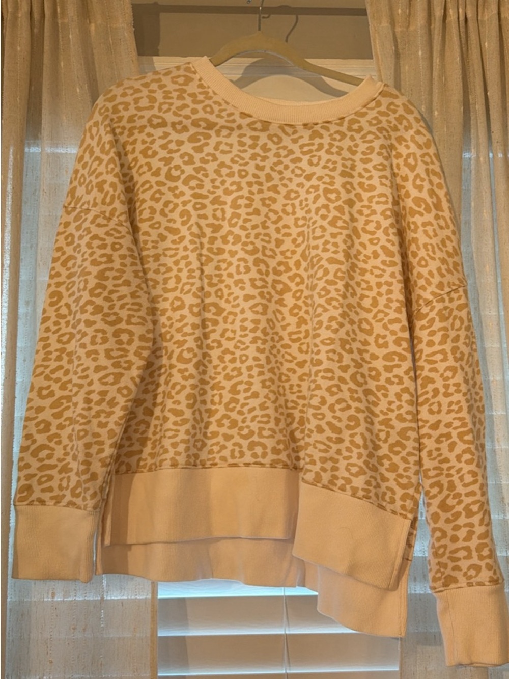 Time and Tru Cream and Tan Leopard Crewneck Sweater